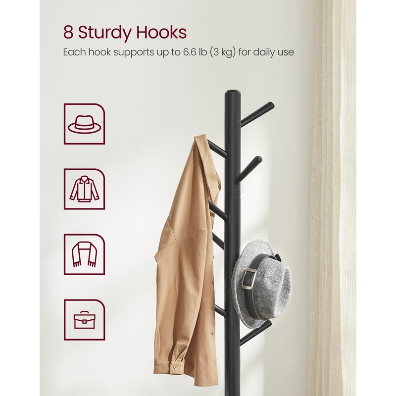VASAGLE Solid Wood Coat Rack, Free Standing Tree-Shaped Coat Rack