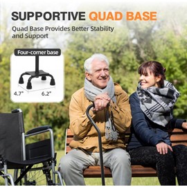 Homodoskey Adjustable Walking Cane with Offset Soft Cushioned Handle for Men & Women Lightweight Comfortable with 4-Pronged feet for Extra Stability (Black)