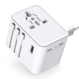 Travel Adapter Worldwide, Universal Travel Plug with 2 USB A and 2 USB C, International Plug Traval Adapter for Germany, USA, England, Australia, Japan, Travel Essentials (White)