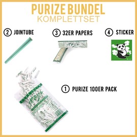 PURIZE (Complete Set of 100 Activated Carbon Filters Xtra Slim Pack of 100 + 32 Papers + Joint Tube + Sticker) Diameter 5.9 mm