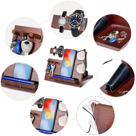 Birthday Gifts for Men Christmas Wood Phone Docking Station Bedside Table Organiser for Him Gifts for Dad Mens Gifts for Christmas Husband Dad Gifts Xmas Presents for Men Bedside Gadget Organiser