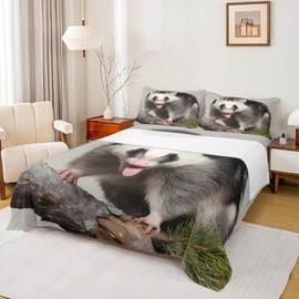 Opossum Bed Sheets Queen Size Possum Fitted Sheet for Kids Boys Girls Teens Adults Opossum Lovers Gift Bed Sheet Set Funny Animal Botanical Leaves Bedding Sheets Bedroom Decor Flat Sheets 4Pcs