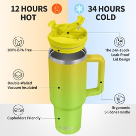 Labulabla 40oz Tumbler with Handle,Double Wall Vacuum Reusable Stainless Steel Insulated Water Bottle,With Leak Proof lid and Straw for Iced or Cold Beverages (Citrine)