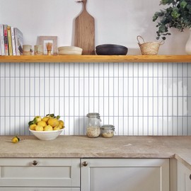 COMSTICKC White Peel and Stick Backsplash Kitchen, 10 Pcs 12''x12'',Glossy White Peel and Stick Tile Stickers Vinyl Backsplash Bathroom, Removable, Waterproof, Gray Grout