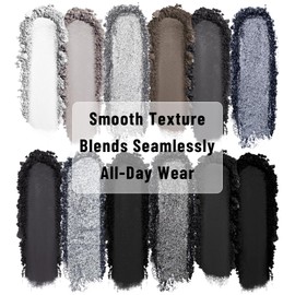 UCANBE Smokey Eyeshadow Palette, Dark Black White Gray Silver Natural Nude Matte Shimmer Eye Shadow Pallet for Smoky Emo Goth Makeup, 12 Color High Pigmented Long Lasting Waterproof Pallete with Brush