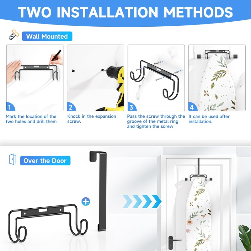 XILIMEN Ironing Board Holder Wall Mount, Over The Door Ironing