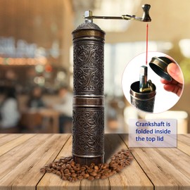 Manual Coffee Grinder, Refillable Turkish Coffee Grinder, Pepper Grinder, Manual Coffee Mill with Foldable Handle (Army Green)