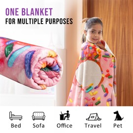 Realistic Donut Blanket, Thermal Towel Blanket Lightweight and Soft Flannel Novelty Decorative Blanket, Perfectly Round Fuzzy Blanket on Bed Couch Chair for Kids (Pink Donut, 71")