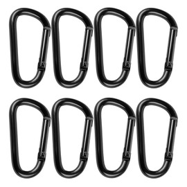 KOOLEVER 8 PCS Black Carabiner Clips 69mm, Spring Snap Hook, D Shape Aluminum Heavy Duty Carabiner Clips, for Keychain, Hammocks, Camping, Fishing, Swings and Hiking etc
