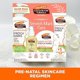 Palmer's - Kit para Estrías Embarazo con Manteca de Cacao – Tratamiento Completo con Loción, Crema, Bálsamo y Aceite Corporal para Reducir Estrías y M