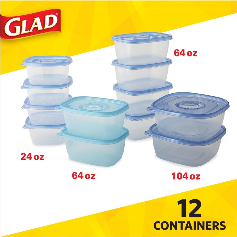 Glad Family Variety Pack Food Storage Containers, Variety-12 Count`, Clear