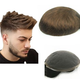 NLW human hair Swiss lace toupee for men with 10x8" Straight hair pieces prosthesis replacement system for men #4 Light brown