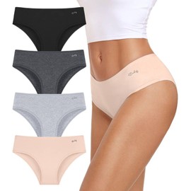 coskefy Cotton Bikini Underwear Women Cotton Panties Ladies Soft Stretch Mid Rise Briefs 4 Pack