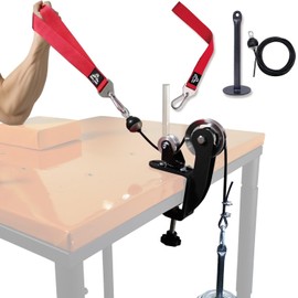 Aluminum Pulley Arm Wrestling Training System Adjustable 1.5m Steel Cable 220lb Capacity with Pronation Strap Loading Pin for 1” and 2” Plates Table-Mount Clamp for Forearm Strength Exercises