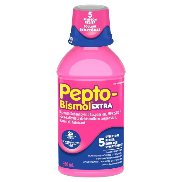 Pepto Bismol Extra Strength Liquid, 2X Concentrated Formula, Upset Stomach Relief, Diahrrhea Relief, Heartburn, Nausea, Indigestion, Upset Stomach, Original Flavour, 12oz /350mL
