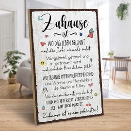ARTFAVES Wall Picture Wooden Sign with Saying - Zuhause ist wo das Leben beginnt - Door Sign Retro Vintage Decorative Picture Gift - Family, Home, Love