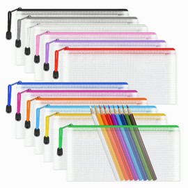 Pack of 12 Colourful Document Bags A6 Waterproof Document Bag Zip File Bag Plastic for Office Supplies, Documents, Receipt, Paper, School, Exam Sheet, Stationery, Cosmetics, Travel
