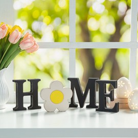 Glitzhome Home Sign with Interchangeable Holiday 13 Pieces Wooden Interchangeable Seasonal Decor Home Table Sign with Seasonal Icons Blocks for Mantel Decor Farmhouse Home Seasonal Letters Sets