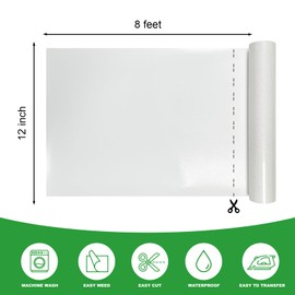 SCZENQI White Glitter HTV Transfer Vinyl Roll - 12" x 8ft. White Glitter Iron on Vinyl for DIY T-Shirts, Cricut Glitter HTV Heat Transfer Vinyl for All Cutting Machines, Easy to Cut & Weed (8FT)