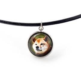Art-Dog Art Dog Collar with Dog Photo | Handmade Collar with Strap | Anti-allegrhine Pendant without Nickel | Length 50 cm, Diameter of Photo 14 mm | Shiba Inu