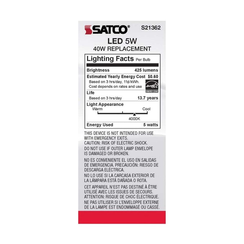 Satco S21362 5ST19/CL/LED/940/E26-6 Pack