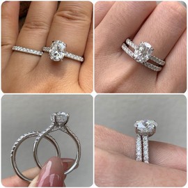 Newshe Jewellery Engagement Rings for Women Wedding Ring Set AAAAA Cz Solitaire Sterling Silver Oval 2.2Ct Size 4-13, stone, moissanite