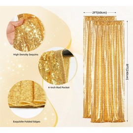 Juya Delight 2PCS 2FTx8FT Gold Sequin Curtains - Glitter Photo Backdrop for Party Birthday Wedding Wall Decoration