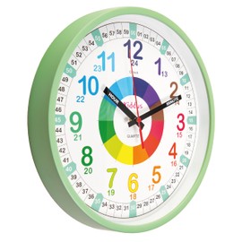 Kiddus Wall Clock for Boys and Girls. Silent Analogue Time Teacher with Exercises. Easy to Read and Learn the Time. 30cm diameter XL Mint