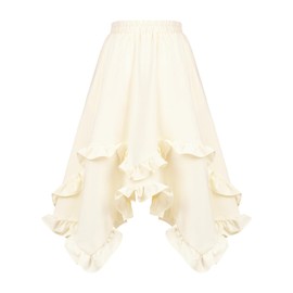 WELAKEN Girls Long Skirts Elastic Waist Flowy Ruffle Maxi Skirt with Pockets Beige