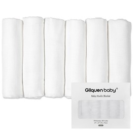 GLLQUEN BABY Receiving Blanket Boy Cotton Muslin Swaddle Blankets Girl Newborn Squares Breathable & Soft Thin Baby Blankets Cloths Double Absorbent Infant Swaddling Wrap - 6 Pack (White)