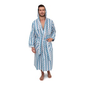 AMERICAN HEAVEN Mens Lightweight Sleep/Lounge Long Bath Robe with Hood -Premium Cotton Blend (GEOMETRIC-G0002C, S/M (Samll-Medium))
