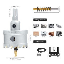 Luomorgo 1-7/8" 48mm TCT Carbide Hole Saw Tungsten Carbide Tipped Hole Cutter with 2 Pcs Titanium-Plated Pilot Drill Bit for Metal Iron Steel Wood Plastic