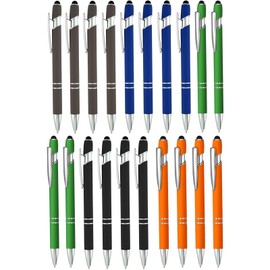 20 Pack Multicolor Ballpoint Pen 2-in-1 with Stylus Tip, Retractable Ballpoint Pen, Metal Stylus Pen for Touch Screens, Black Ink