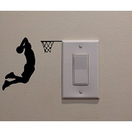 YINGKAI Two Handed Slam Dunk Basketball Player Dunking on Light Switch Decal Vinyl Wall Decal Sticker Art Living Room Carving Wall Decal Sticker for Kids Room Home Window Decoration