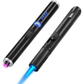 2 Pack Torch Lighter Refillable Butane Electric Candle Lighter Plasma Dual Arc Lighter USB Rechargeable Lighter Flameless Windproof Jet Flame Butane Long Lighter for Camping BBQ Home Kitchen Grill