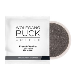 Wolfgang Puck Coffee, French Vanilla Light Roast, 9.5 Gram Soft Pods, 18 Count (Pack of 6)