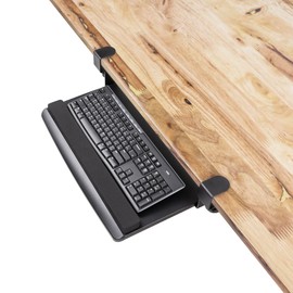 EHO Clamp-On Retractable Adjustable Keyboard Tray, Under Desk Ergonomic Keyboard Tray - Easy Tool-Free Install - Small with Wrist Rest 20" (24.8" Including Clamps) x 11.5" for Enhanced Typing Comfort