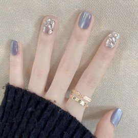 NEURAD Nail Tip, Magnetic Nail, Blue, 30 Pieces Short for Spring, Summer, Ice Blue Cat Eye, Handmade Sparkle, Premium Gel, Sheer Skin, Elegant, Minimal, Popular, Japanese Style, Cute, Simple, Stylish