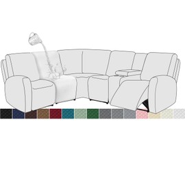 ALIECOM 100% Waterproof Reclining Sectional Couch Covers Jacquard Stretch 2-Piece Sectional Recliner Sofa Cover for Corner L Shaped Sofa Set Recliner Slipcovers Washable (1 Additional Seat, White)