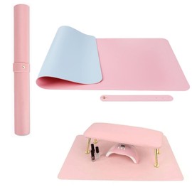 Double-Sided Nail Art Table Mat Foldable Hand Rest Pad for Nail Armrest Cushion Soft Microfiber PU Leather Nail Mat Waterproof Scratch Dirt Resistant Leather Studio Desk Mat