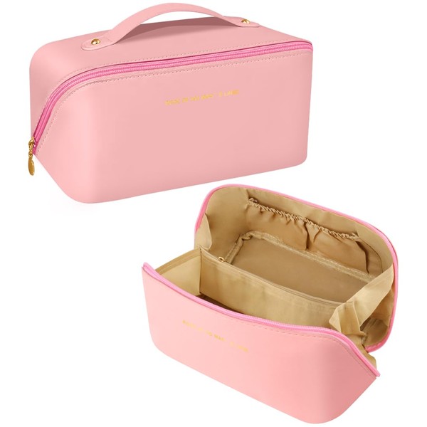Toiletry Bag Women's Toiletry Bag Portable Travel Make Up Bag Made of PU Leather, Waterproof Wash Bag Large Cosmetic Bag with Divider Bag Organiser (Pink), pink, Fashion