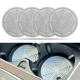 Hirificing 4PCS Spider Web Car Cup Holder Coaster, 2.75 Inch Silicone Non-Slip Insert Car Drink Decor Pads, Universal Eco-Friendly Gothic Interior Accessories for Men Women (Gray)