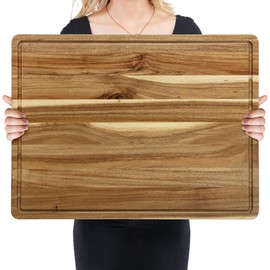24 x 18 Inch Large Acacia Wood Cutting Board, Reversible Wooden Butcher Block Cutting Board with Juice Groove, Carving Board for Meat, Turkey, Charcuterie