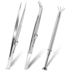 MOZEAT LENS 3Pcs Diamond Jewelers Tweezers Holder Pick up Tool Stainless Steel Tweezers Diamond Claw Tweezers Parts Beads Diamond Gems Prong Tweezer Grabber, Silver