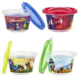 Nuby 4-Pack Stackable Printed Wash or Toss Snack Cups, 4 Ounce, Styles May Vary