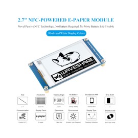 2.7inch Passive NFC-Powered E-Paper Module, 264 x 176 Pixels Black/White Display Color, Novel Passive NFC Technology, No Battery Required, No More Battery Life Trouble, No Messy Wiring
