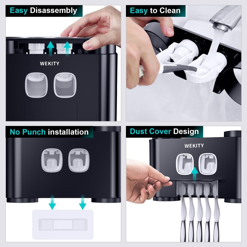 Toothbrush Holder,Multi-Functional Wall Mounted Toothbrush Holder,Toothpaste Dispenser for Bathroom with