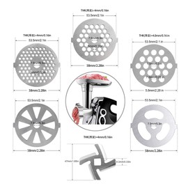 6PCS #5 Stainless Steel Meat Grinder Plate Discs Blades Kit Meat Grinder Blade Knife Cutter Replacement for Mixer Food Grinder Attachment