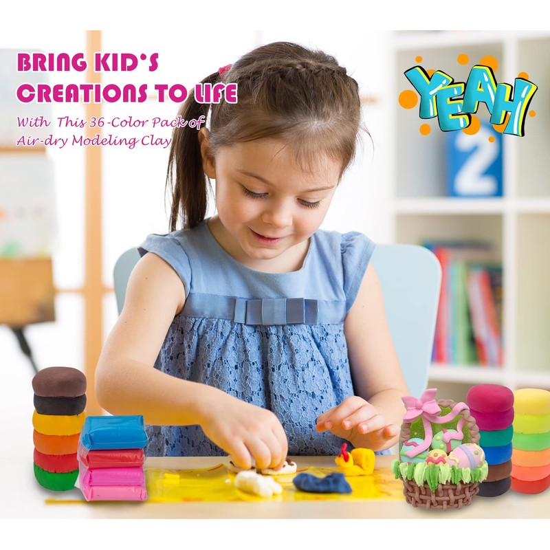 Air Dry Clay, 36 Colors Modeling Clay Kit with 3