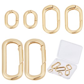 SUNNYCLUE 1 Box 6Pcs 3 Sizes Brass Oval Key Rings Spring Gate Ring Small 18k Gold Keychain Carabiner Lock Clasps Connector Fastener for Jewelry Making Keychains Bag Purse Handbag Strap Crafting